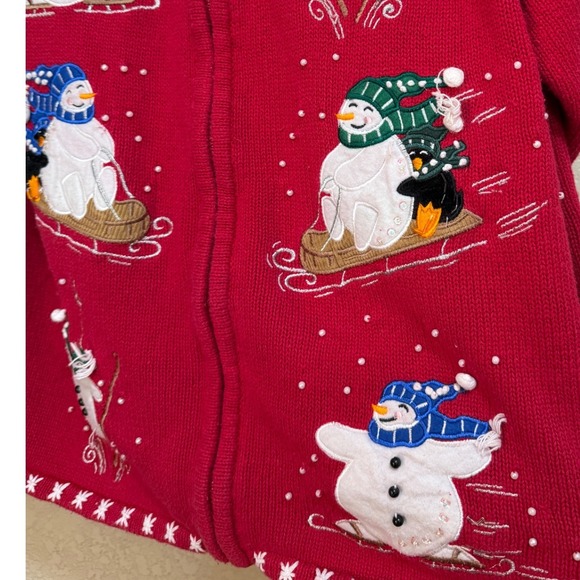Tiara International Christmas Collection 2004 Red Snowman Sweater Cardigan M - Picture 2 of 8